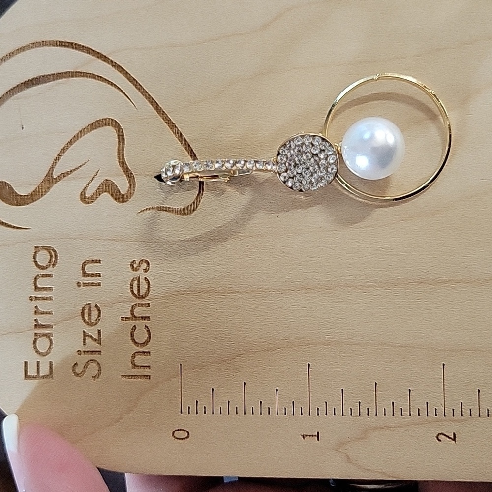 CZ PEARL RING DROP EARRINGS - Picture 3 of 6
